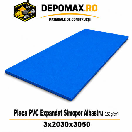Placa rigida PVC Simopor Albastru 0.58 g/cm3, 3x2030x3050 mm